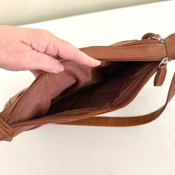 Brown Faux Leather Crossbody Bag Adjustable Strap Multi Compartment Purse - Picture 6 of 15